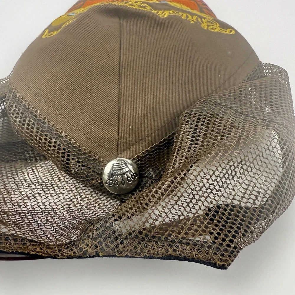 Christian Audigier Hat Embroidered Snapback Trucker Cap Brown Skulls Love LA